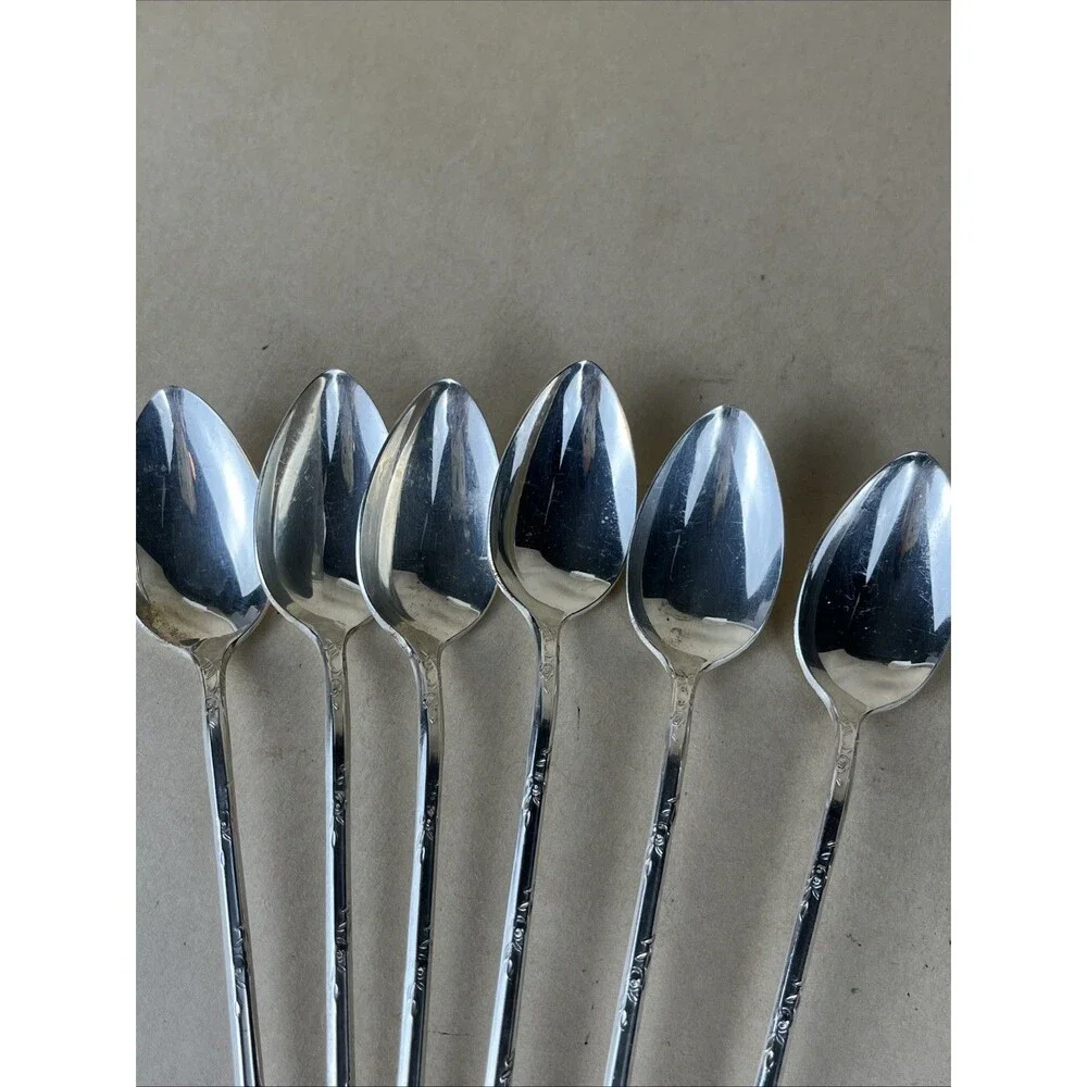 NEW ENGLAND SILVER PLATE 1919 ROSEMARY‎ 6 ICED TEA SPOON & 4 Serving Spoon